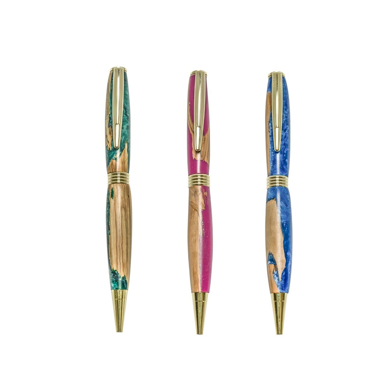Ballpoint Pen, Handmade of Olive Wood & Blue Color Epoxy Resin, Hermes
